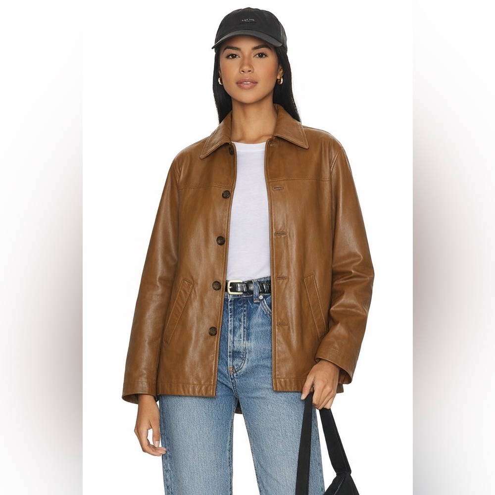 Amanda Uprichard Frankie Button Up Vegan Faux Leather Long Sleeve Jacket